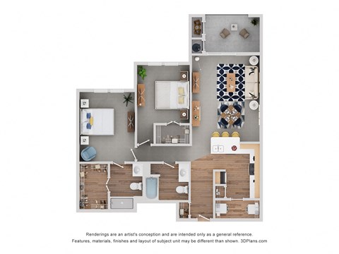 Floor plan for 2 beds, 2 baths, 1206 sqft